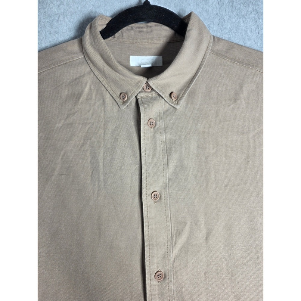 COS Button Down Shirt Mens Large Tan Twill Long Sleeve Cotton Blend Minimalist